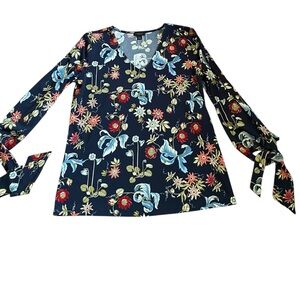 Ann Taylor Navy Floral Blouse